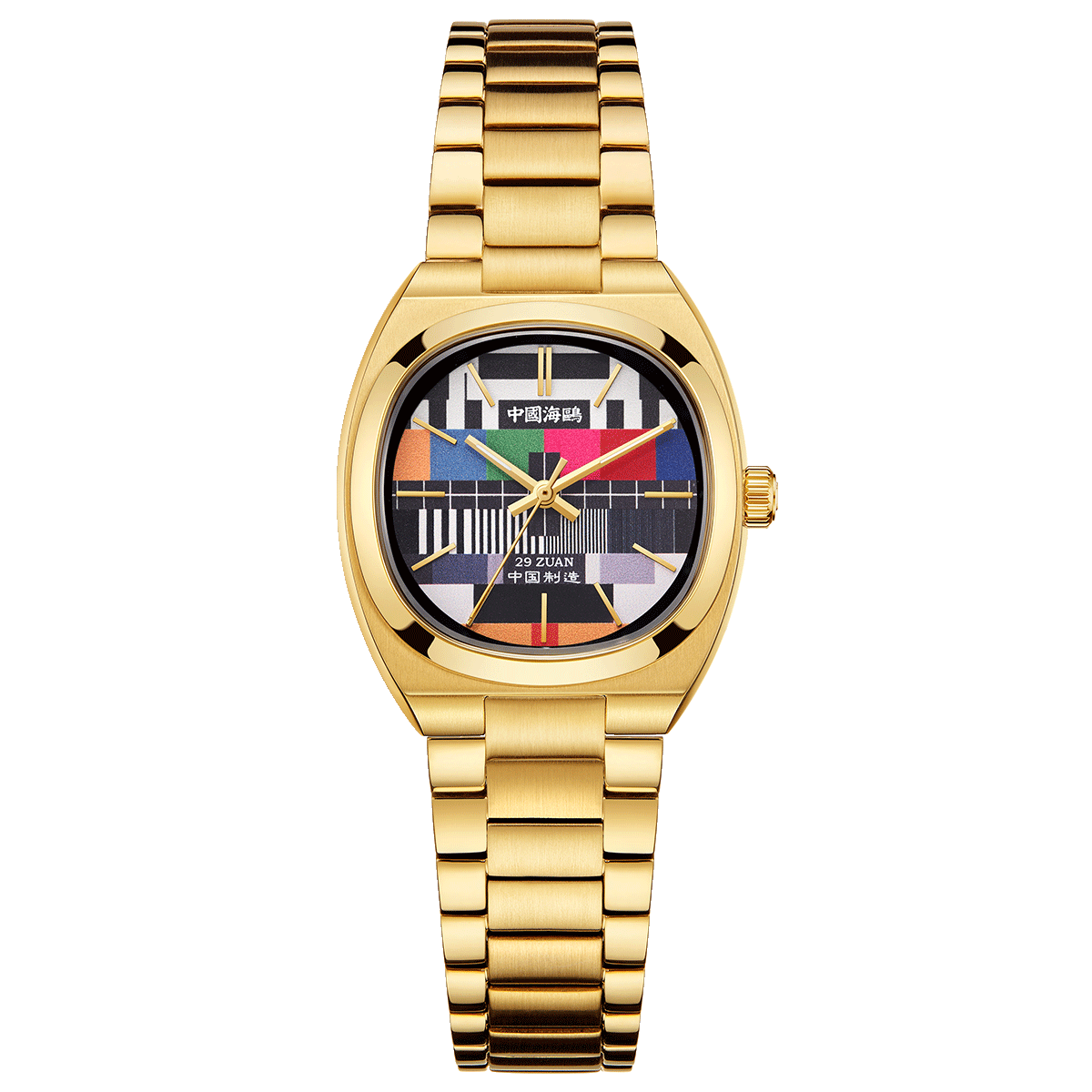 Golden Tonneau Case TV Dial Day-date Calendar Couple's Watch 34mm/30mm