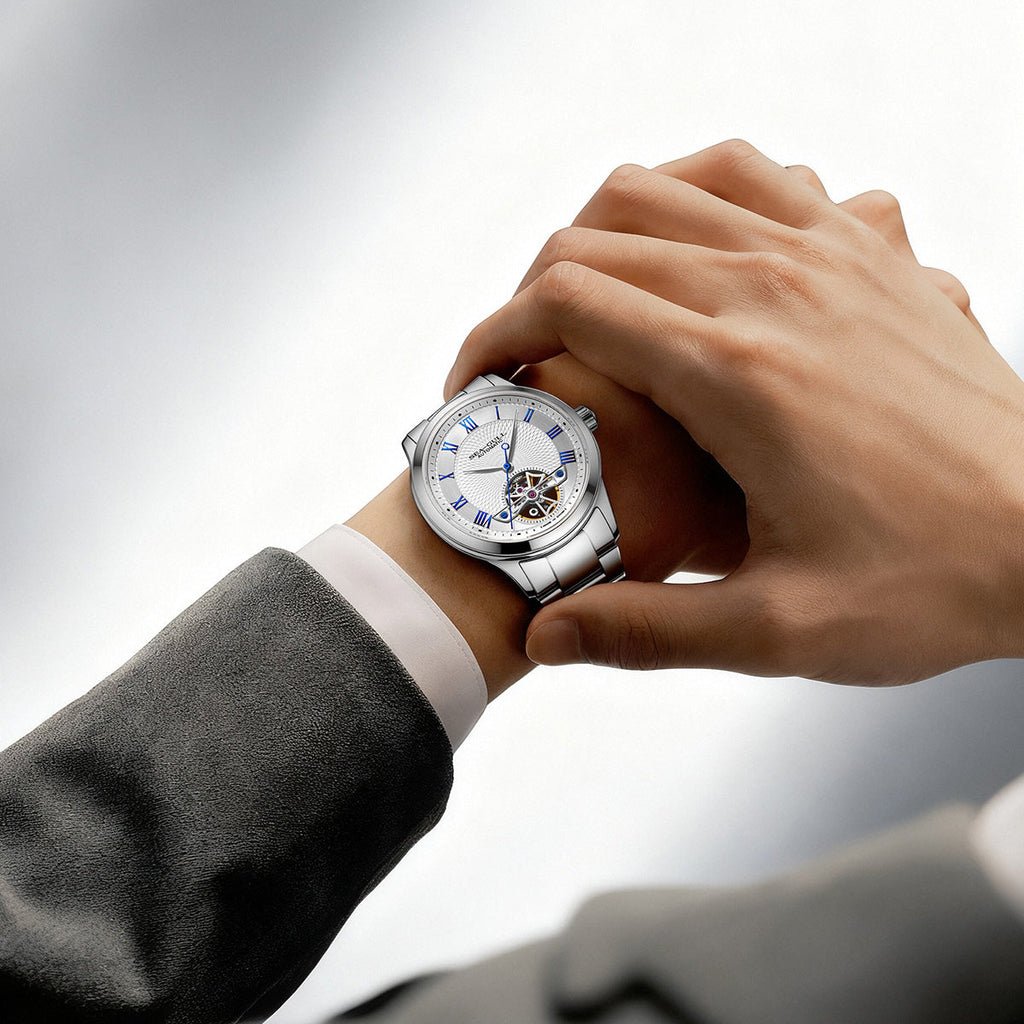 Open Heart Flywheel Guilloché Dial Automatic Watch 39mm